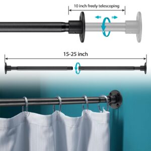 Black 15-25 inch Closet Rod. Adjustable Size. Screw Fixing Connection