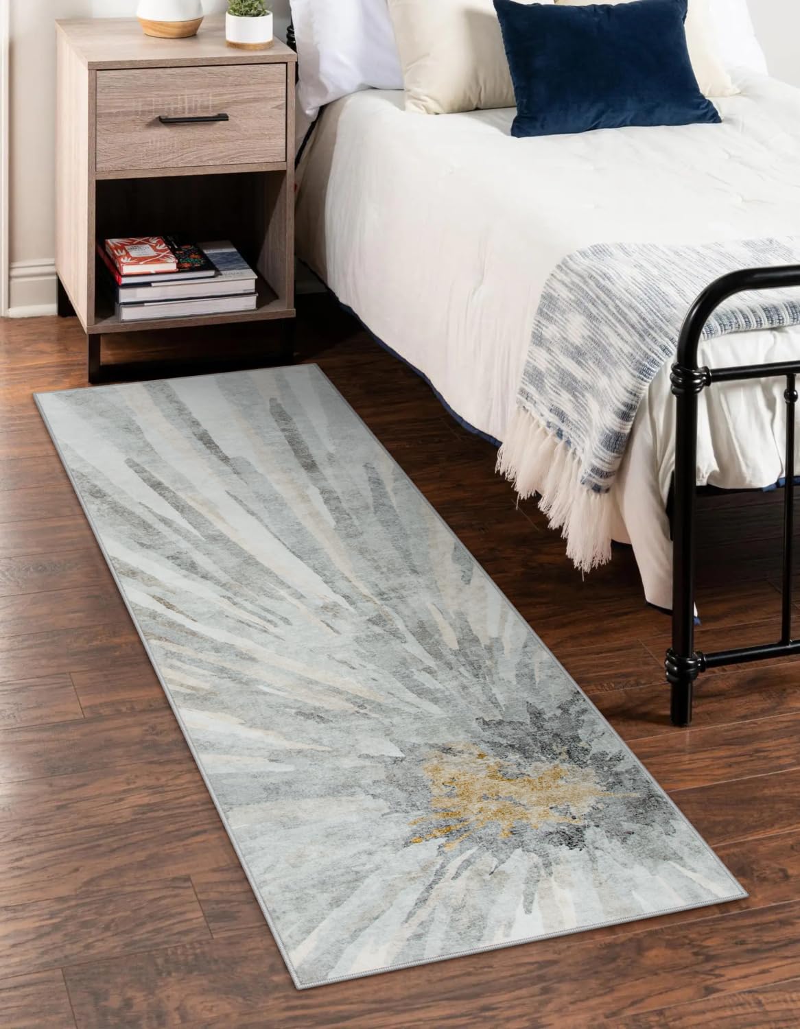 LIVEBOX Grey Kitchen Runner Rugs 2x6 ft Non Skid Washable Rug, Abstract Runner Rug for Kitchen Floor, Soft Low-Pile Modern Runner Carpet for Hallway