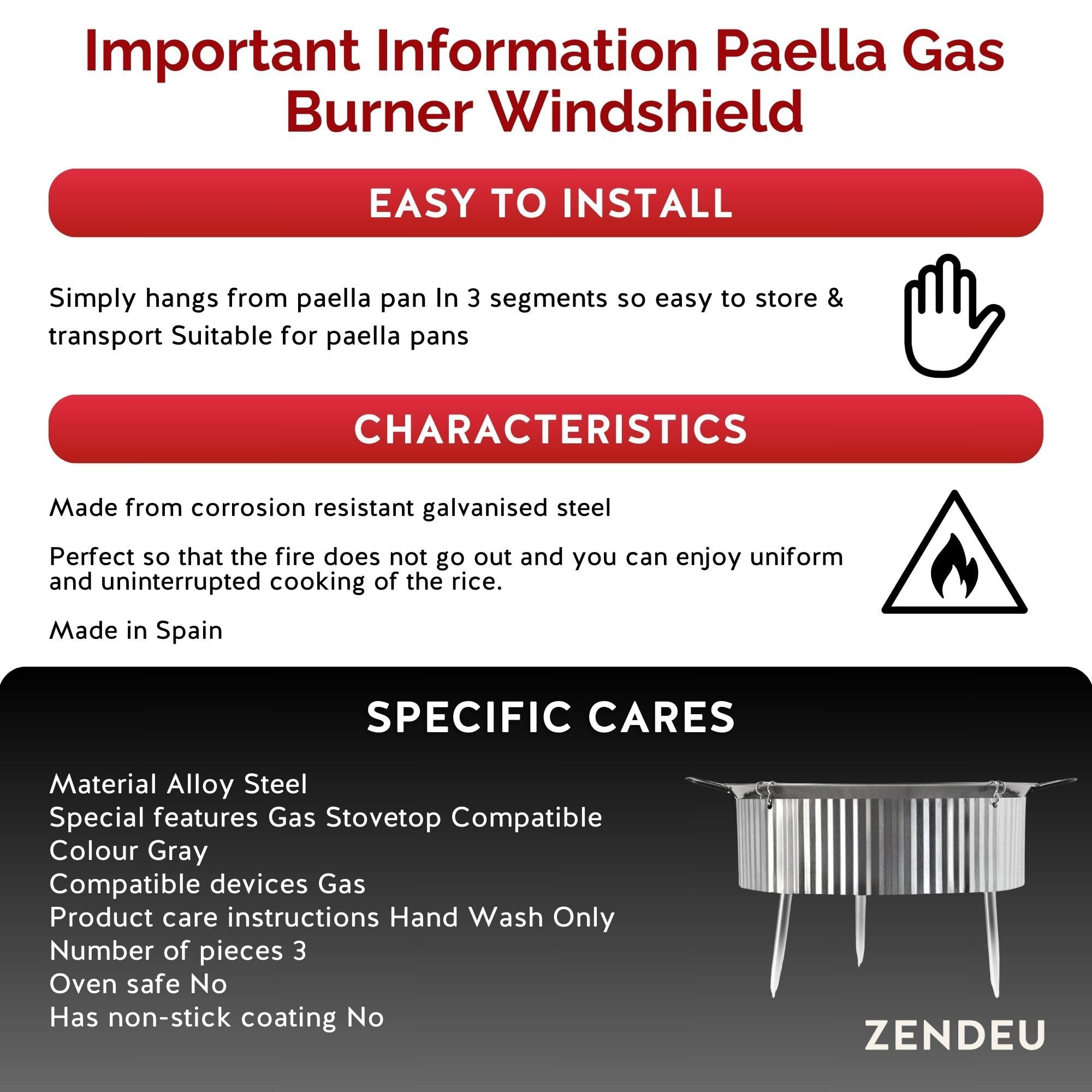 ZENDEU Paella Gas Burner Windshields (28 inch)