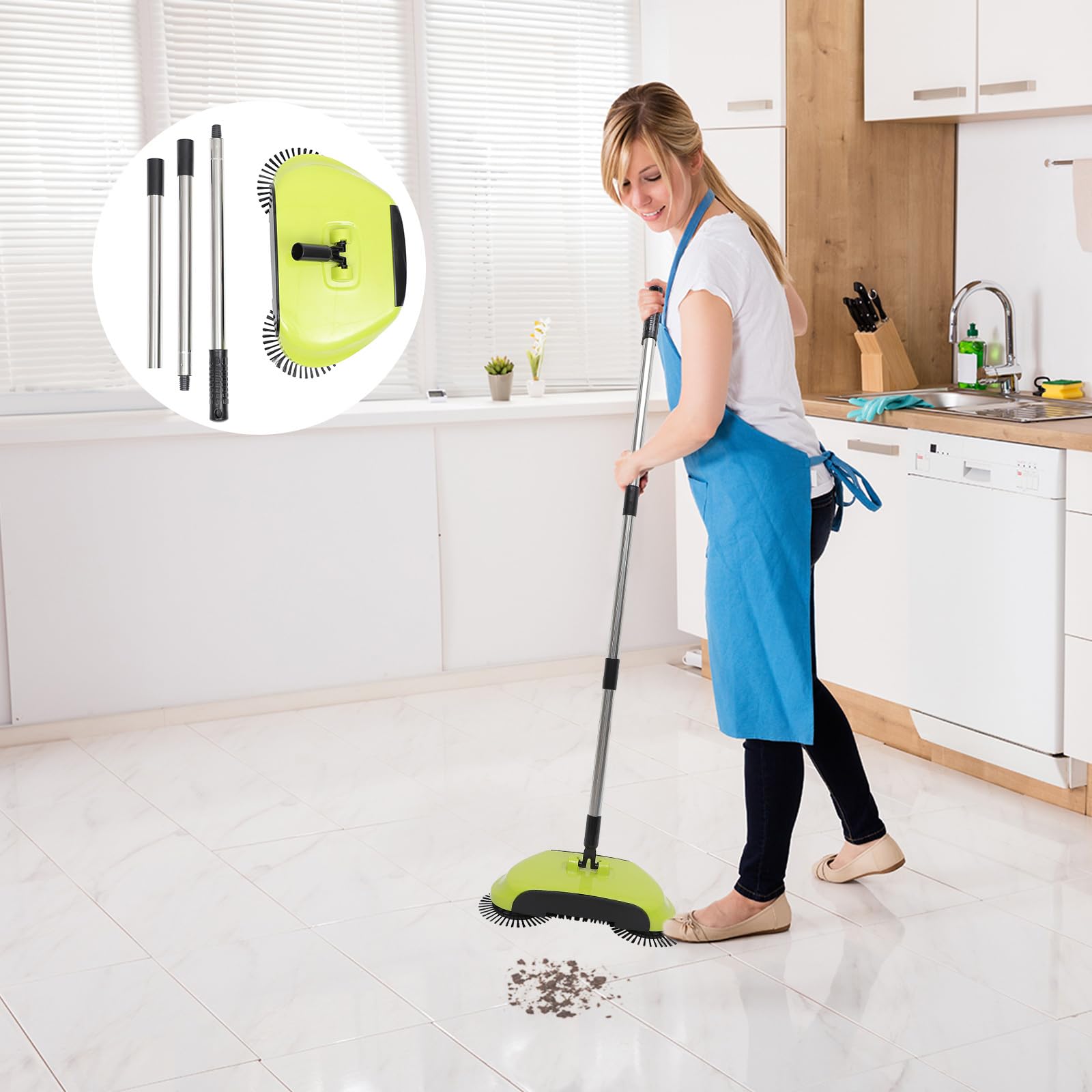 MUCKLILY Cleaning Sweeper 3 1 Hand Sweeper and Pan Cleaning Stick to Rotate - Push Cleaning Mop