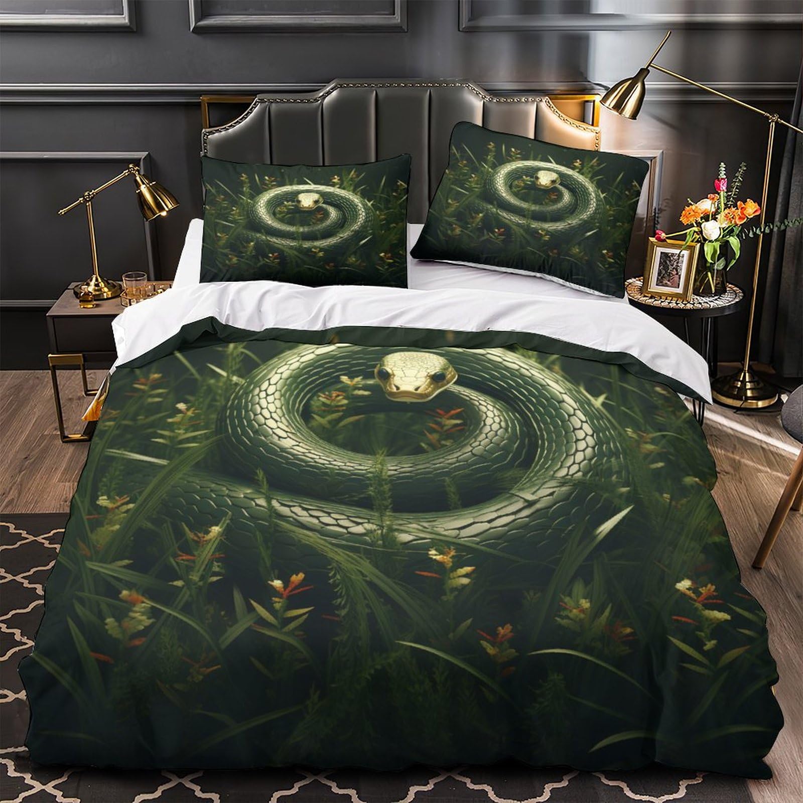 JALYKA Bedding Set 3D Print Snake Duvet Cover Set Animal Theme Comforter Cover with Pillow Shams with Zipper Microfiber 3Pcs Bedspread Cover for Kids Teens Adults Twin（173x218cm）