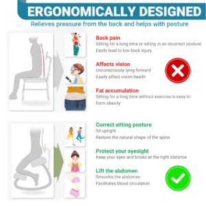 CHIESMA Ergonomic Kneeling Chair with Back Support, Adjustable Height Wooden Kneeling Chair - Improve Posture with an Angled Seat, Rocking Knee Posture Chair with Cushion for Home,Office, Ivory