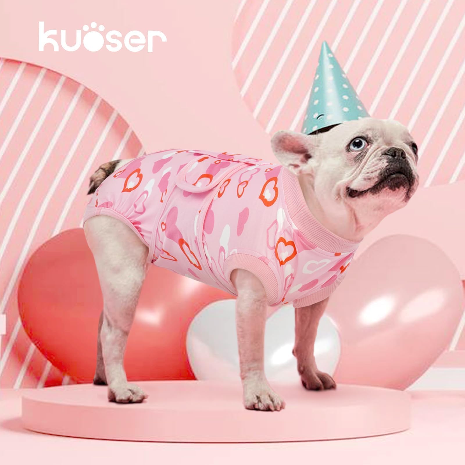 Kuoser Dog Surgery Recovery Suit, Valentine's Day Dog Surgical Recovery Suit for Female Male Dogs, Dog Onesies for Small Dogs, Pet Surgical Suit for Spay Neuter Dog Cone Alternative