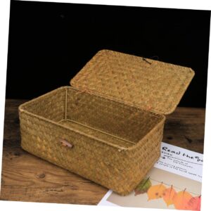 Garneck Rattan Storage Bins 2pcs Bin Storage Organizer Storage Bins with Lids Straw Basket with Lid Makeup Drawer Woven Basket Small Rattan Storage Organizer