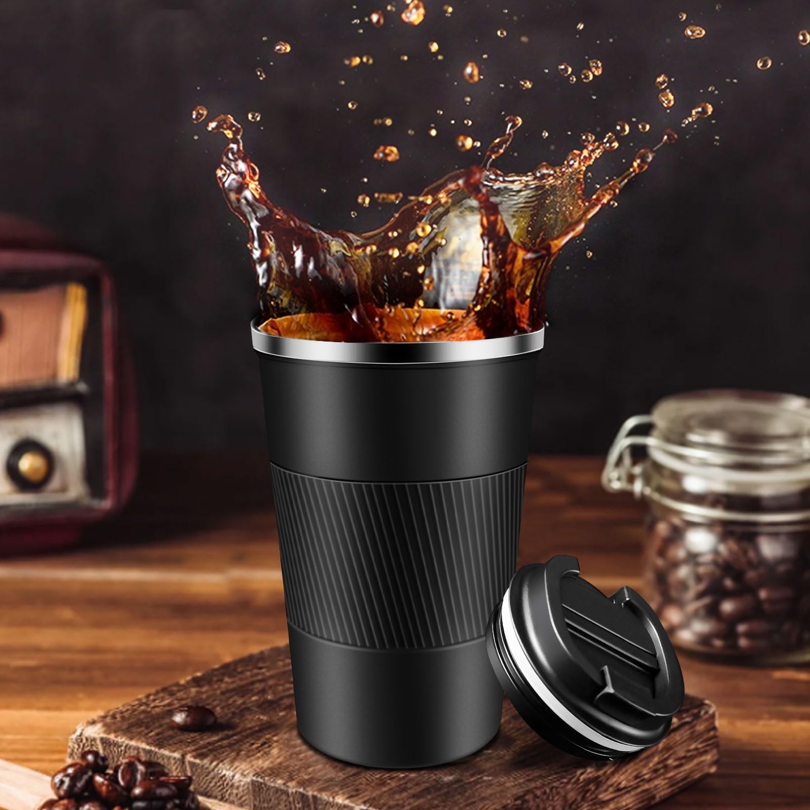 JTRYEMU Insulated Coffee Mug 12 oz Travel Coffee Mug with Lid Pill Proof, Stainless Steel Vacuum Thermal Thermos to GO Leakproof, Reusable Coffee Tumbler Cup for Men and Women Hot & Iced Drinks