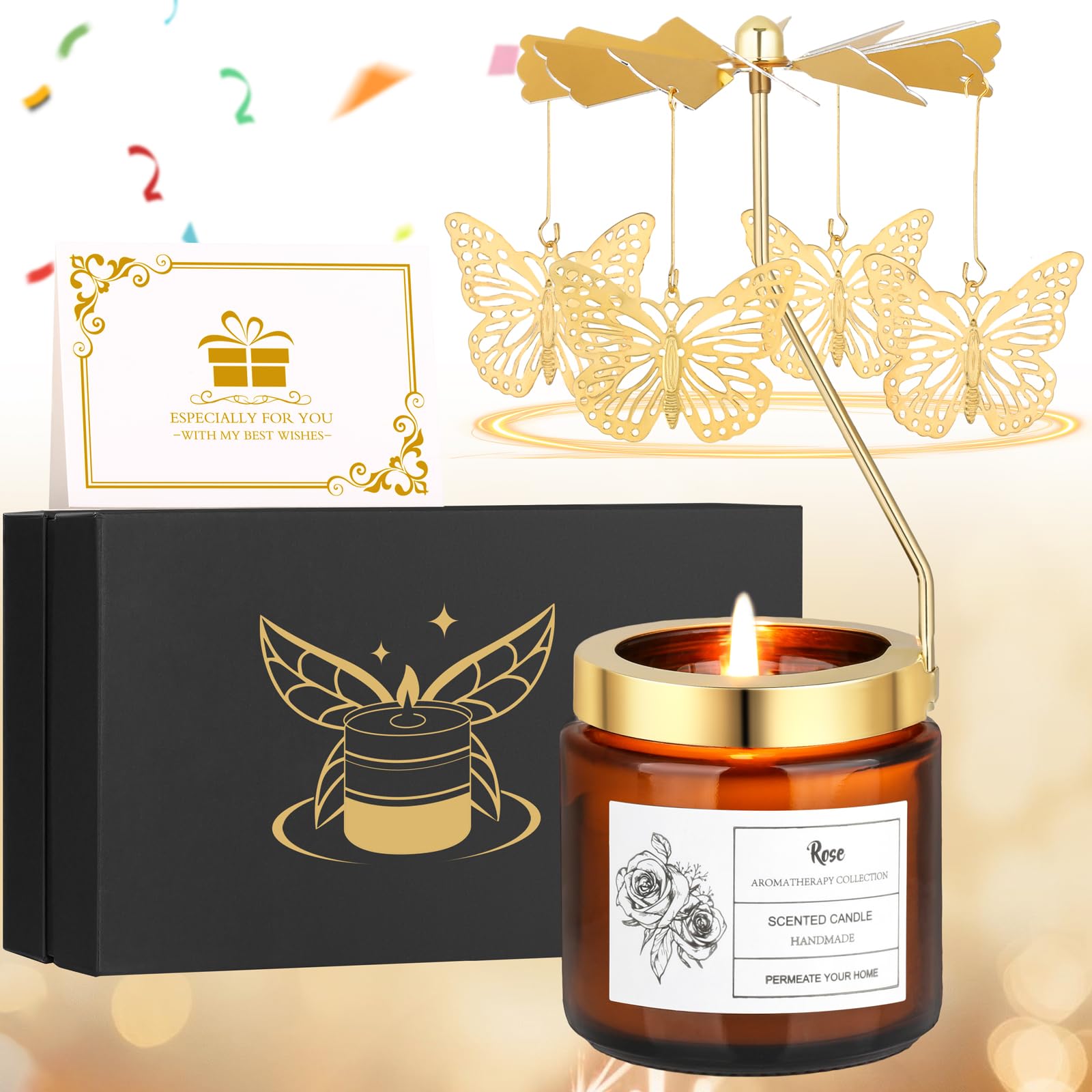 Unique Birthday Gifts for Women,Valentines Day Candles Gifts for Women,Rotatable Scented Candle Gift for Anniversary,Mothers Day Gifts from Daughter Son Sister (Butterfly)