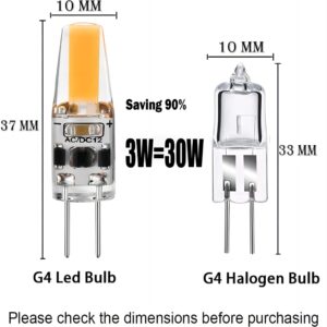 Yingoloong LED Bulb G4 3W Equivalent to 30W Halogen Lamp, LED Bulb G4 Warm White 3000K 300LM, Dimmable AC/DC 12V,Bi-pin LED Bulb Silicone G4 LED Bulbs(10 Pack)