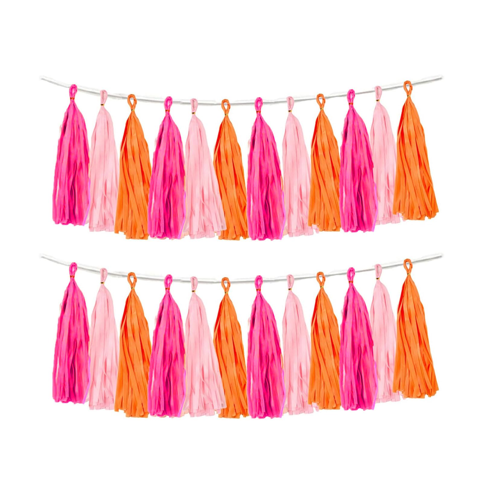 Rose red Pink and Orange Tassel Garland Banner Paper Tassels for Party Decorations,Pack of 15