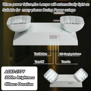 Apmeetlux Plug in Emergency Lights for Business Home Power Failure 4Hours 300lm LED Commercial Emergency Light Fixtures with Battery Backup Rechargeable Adjustable Two Heads AC85-277V