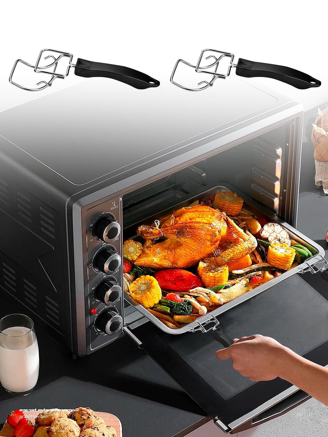 JUNTIANZE 2 Pcs Air Fryer Convection Toaster Oven Tray Extractor,Oven Tray Handle, Oven Rack Pull Tool,Grills Clip, Oven Clip,Be suitable for Air Fryer, Toaster Oven,Used to Quickly Remove