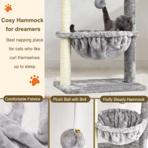 SYANDLVY Small Cat Tree for Indoor Cats, Activity Cat Tower with Scratching Post for Kittens, Cat Bed & Furniture with Basket & Hanging Ball for Play Rest