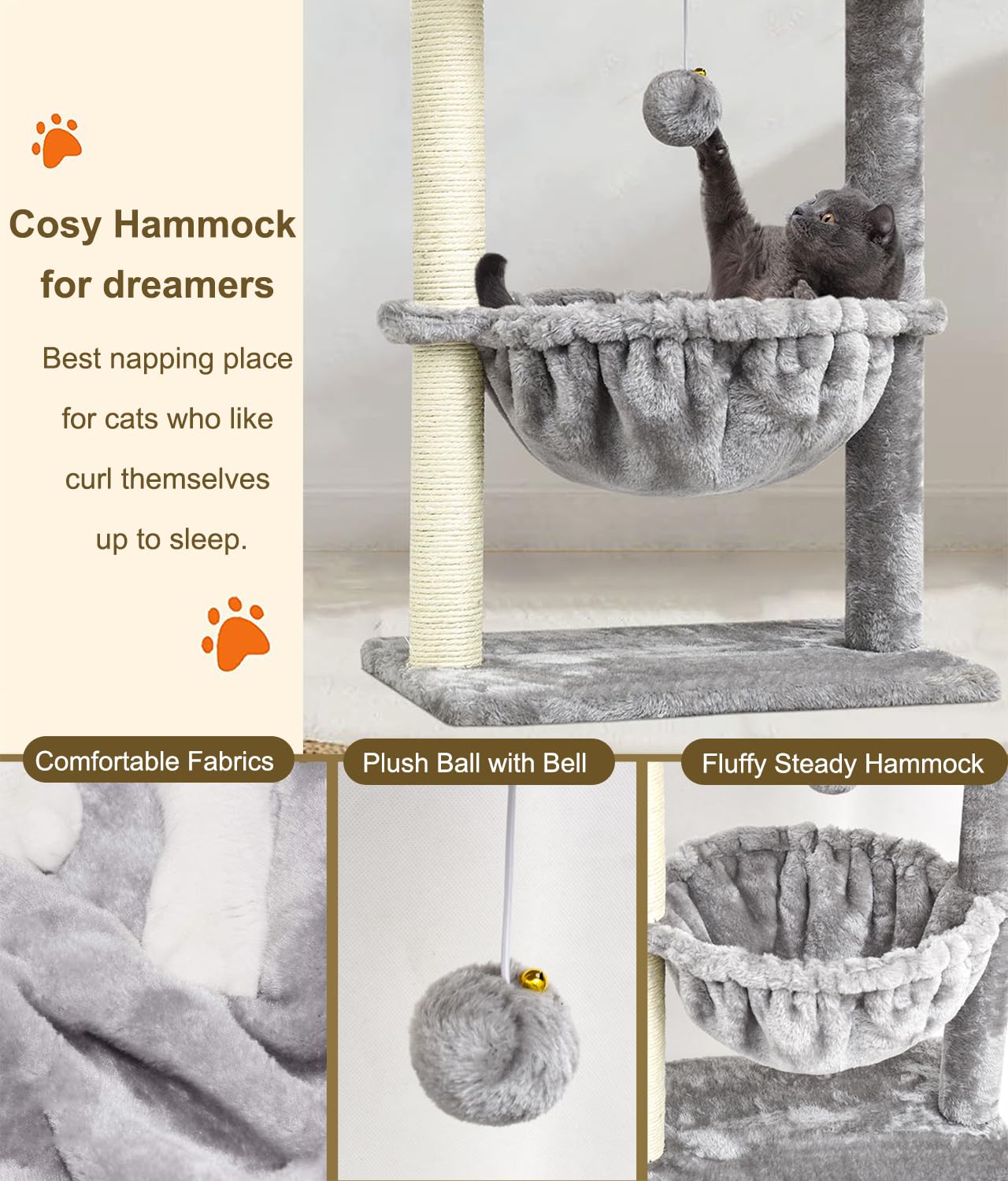 SYANDLVY Small Cat Tree for Indoor Cats, Activity Cat Tower with Scratching Post for Kittens, Cat Bed & Furniture with Basket & Hanging Ball for Play Rest