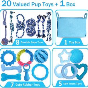 PawsAion 20 Pack Puppy Toys Set - Puppy Chew Toys for Teething, Interactive Dog Teething Toy for Small Breeds - Tough Rope Toys for Puppies, Cute Soft Rubber Toys Bundle for Teeting Pets