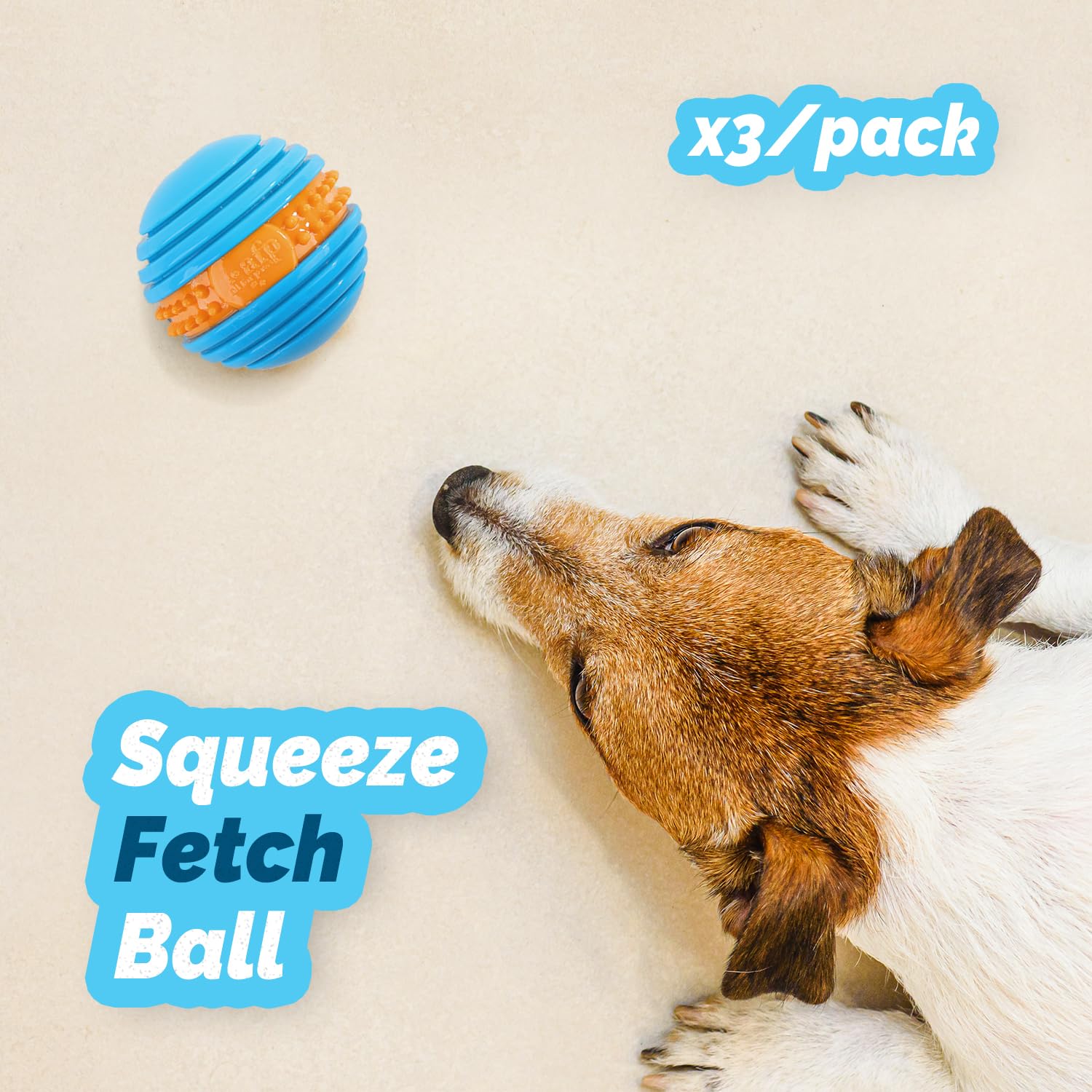 ALL FOR PAWS Dog Balls Squeaky Balls for Dogs Puppy Teething & Enrichment Dog Fetch Toy Puppy Toys for Strong Chewer, Ridges and Nubs Help Clean Teeth, TPR Material, 3 Pack (Blue)