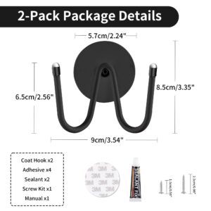 TONLEA 2 Pack Coat Hooks for Wall, Stainless Steel Coat Rack Wall Mount for Hanging Coat, Scarf, Hat, Key (Black)