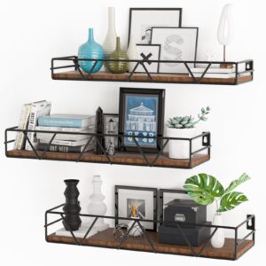 amaoot floating shelves set of 3, home wood wall shelf, farmhouse shelf for bedroom, wall mounted floating shelf for living room, bedroom, bathroom, kitchen, office (black)