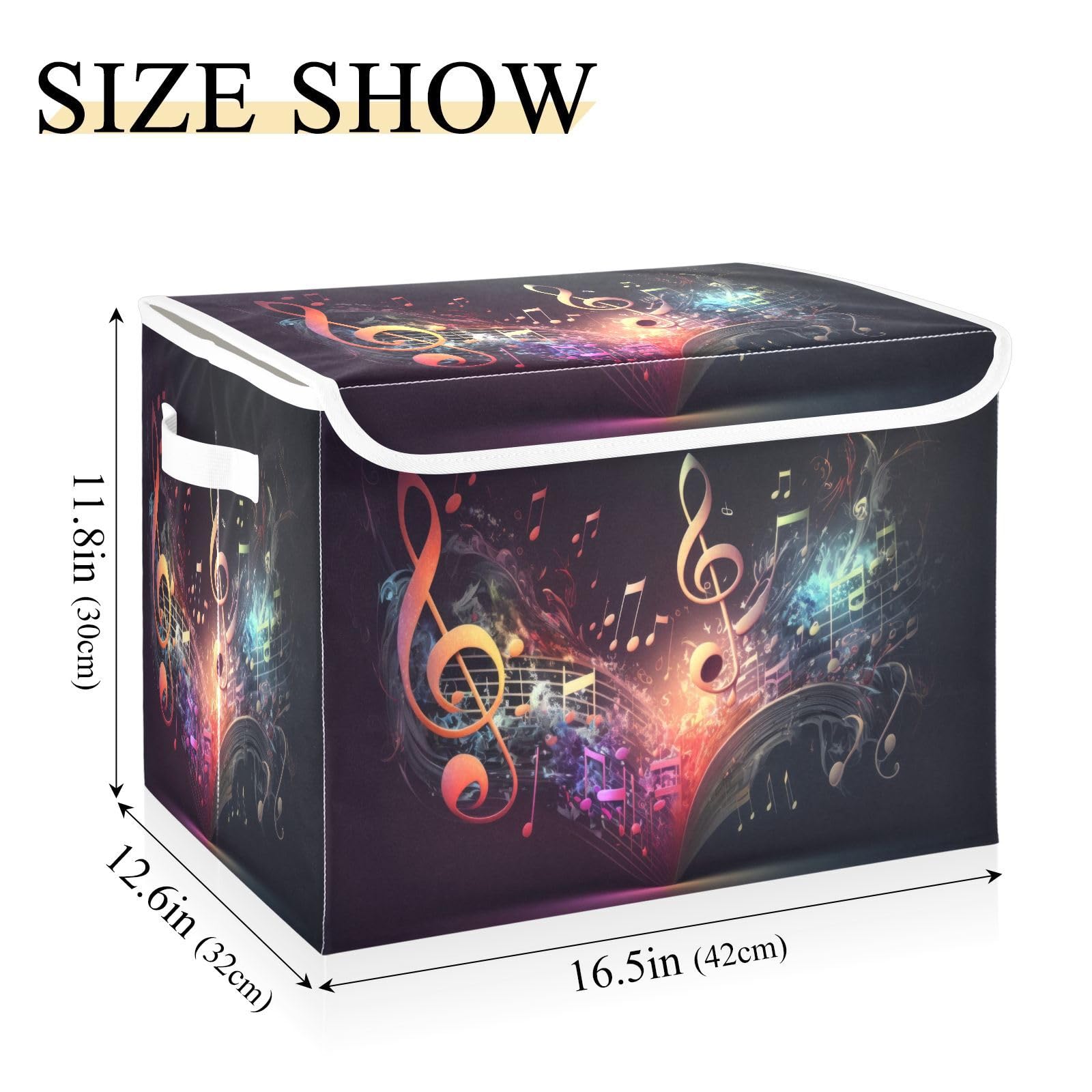 TecEr Music-notes Print Large Fabric Foldable Storage Bins with Lids and Handle, Decorative Storage Box Cube for Shelves Closet Home Bedroom Office