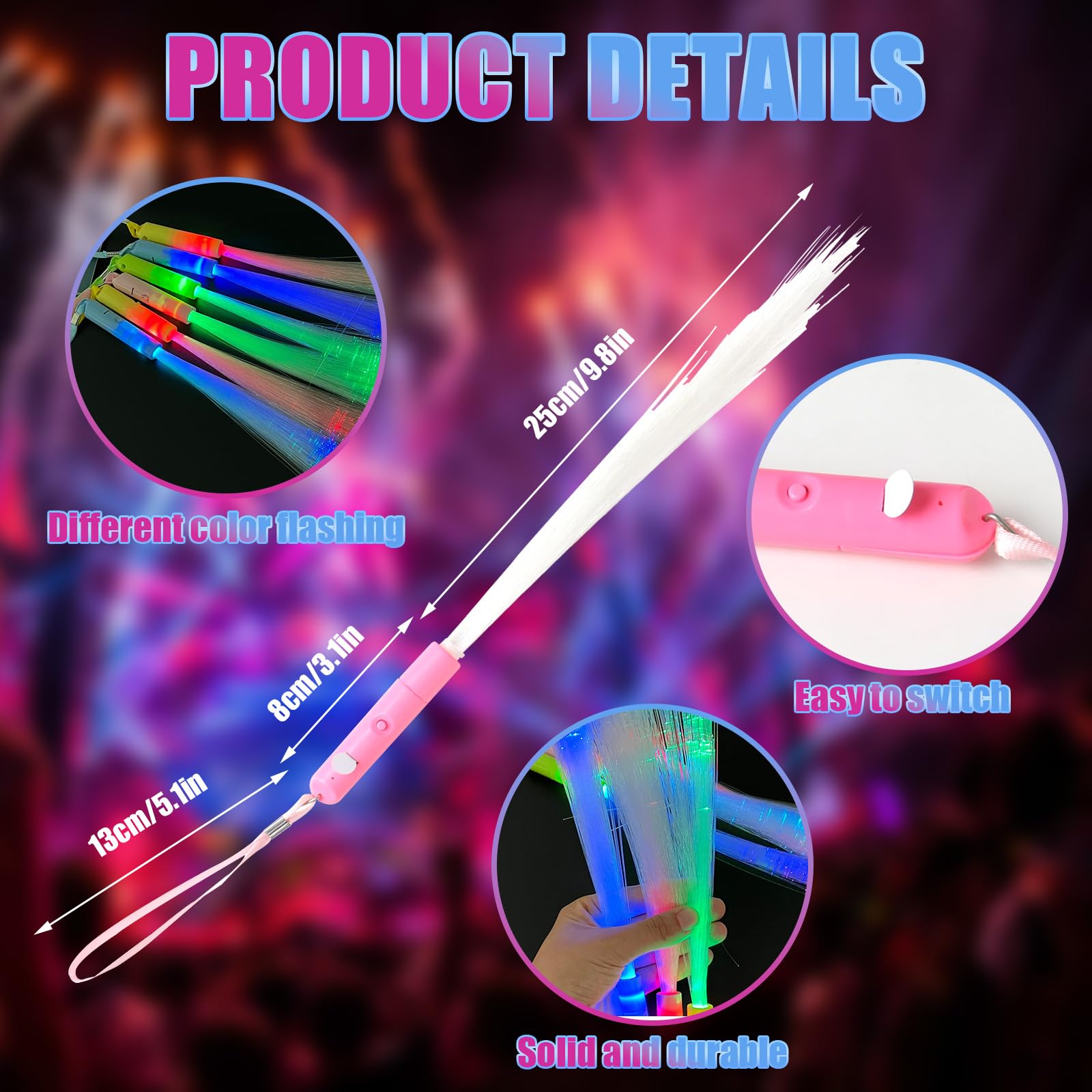 AEAHALY 24 Pieces Light up Wand Glowsticks Colorful Fiber Optic Wand with 3 Light Modes for Wedding Bridal Birthday Shower Glow in The Dark