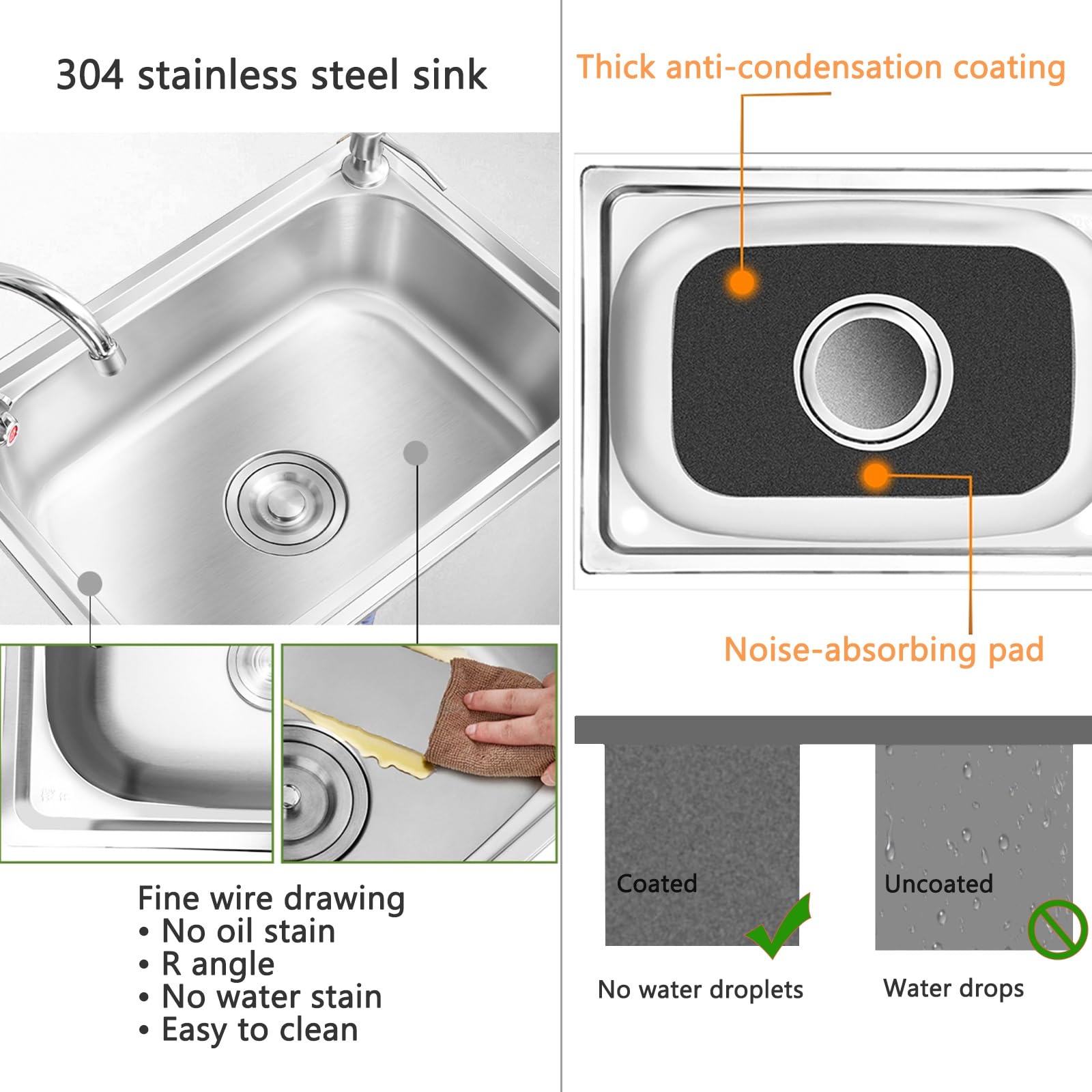 Stainless Steel Sink Wall Mount Commercial Hand Washing Station Prep Utility Kitchen & Bar Sinks Basin W/Gooseneck Faucet and Strainer for Home Garage Restaurant Laundry RV Bathroom Store