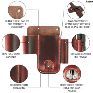 ATQANA EDC Pocket Organizer For Belt (Premium Leather) - Urban Tool Holster | Multitool Sheath | Tactical Belt Knife Pouch with Belt Clip (Extra Dark Brown) by ATQANA®