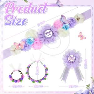 Riceshoot Butterfly Theme Maternity Flower Sash and Corsage Set Pink Purple Baby Shower Decorations Mom to Be Dad to Be Pin with Headband Wristband for Baby Shower Gender Reveal Party Gifts (Purple)