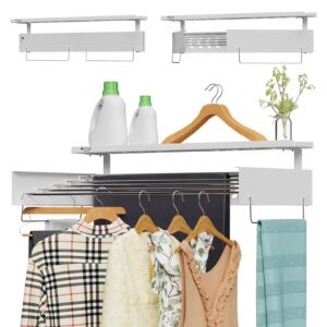 yamagahome clothes drying rack wall mounted with extra storage board, laundry drying rack collapsible with handle, collapsible drying racks for laundry for indoor and outdoor, 31.5''