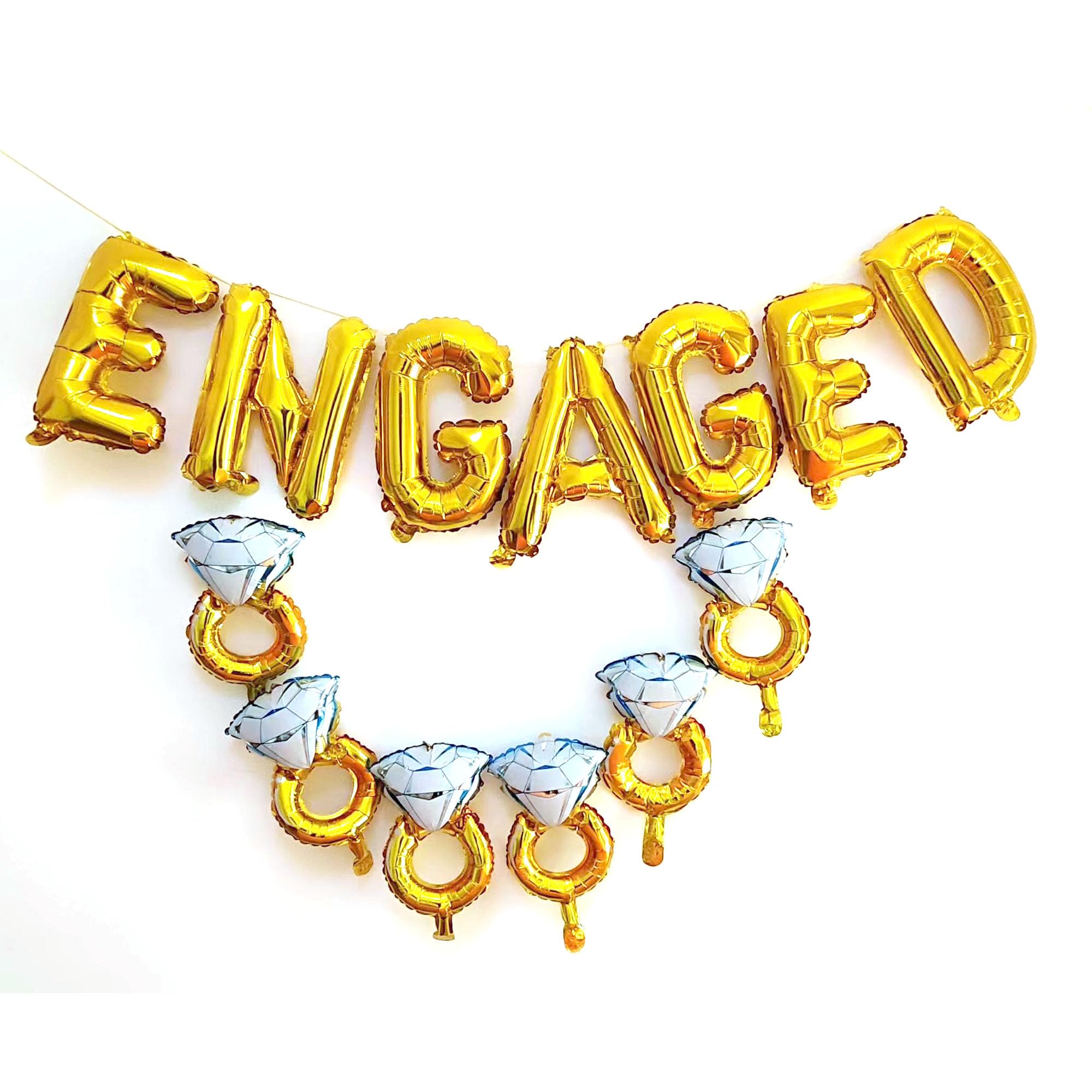 SHUNTAI 16 inch Engaged Balloons Gold Letters Banner Ring Balloon Marriage Wedding Bridal Shower Engagement Party Decorations and Supplies (Gold Theme)