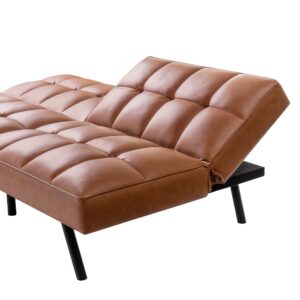 Futon Sofa Bed, Comfortable Futon Sofa Couch, Memory Foam Convertible Loveseat Sofa Bed, Split Back & Seat, Brown