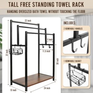 DolceNest 37.5" Blanket Rack Stand for Living Room - Quilt Racks Free Standing for Seasonal Decoration with Storage Basket & 3 Tier Towel Bar for Large Bathroom.