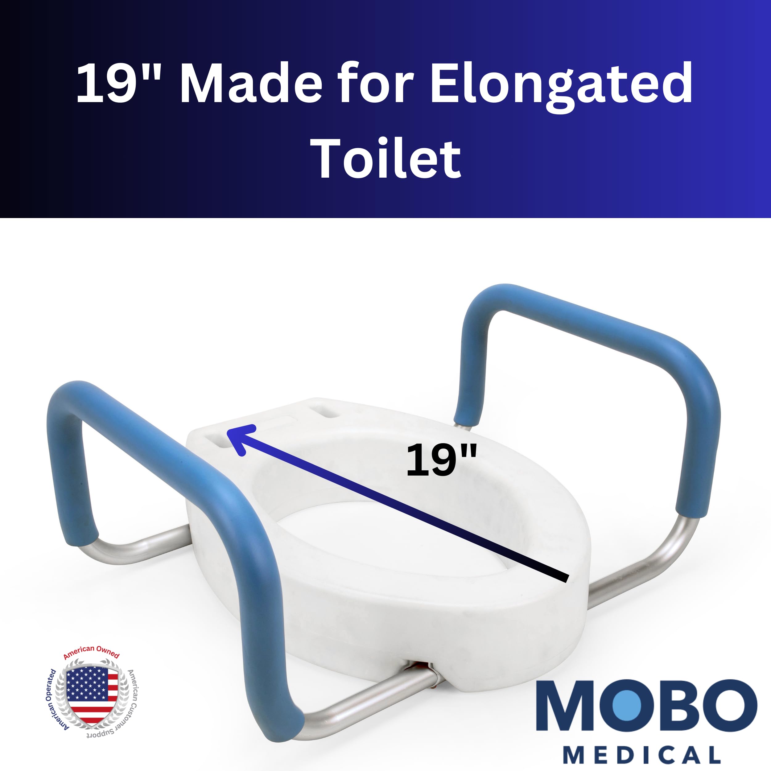 Heavy Duty Elongated Toilet Seat Riser, Easy to Install - 3.5" Lift - 300 lbs Capacity, Premium Padded Support Handles