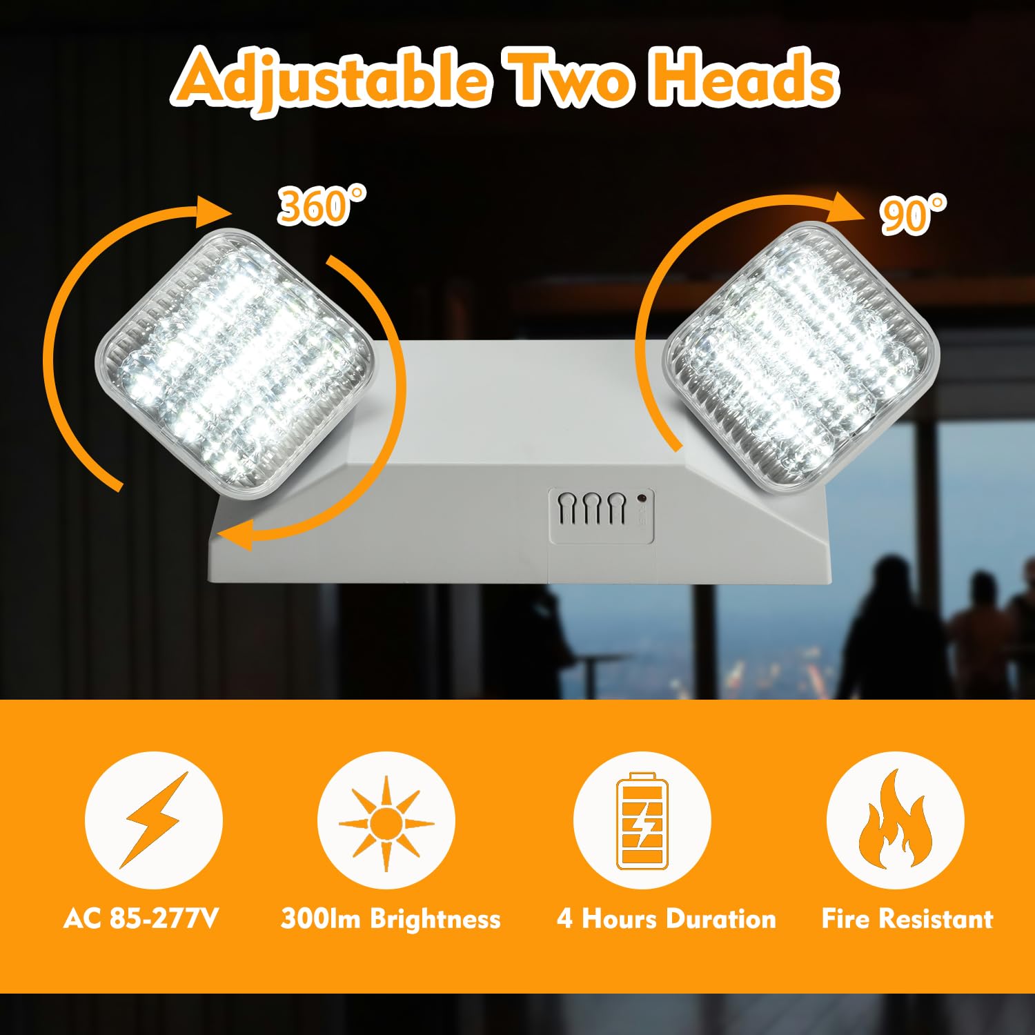 Apmeetlux Plug in Emergency Lights for Business Home Power Failure 4Hours 300lm LED Commercial Emergency Light Fixtures with Battery Backup Rechargeable Adjustable Two Heads AC85-277V