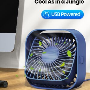 TOPK USB Desk Fan 2Pack Mini Personal Fan Portable, Strong Airflow & Quiet Operation, USB Powered, Three-Speed Wind Small USB Fan for Desk, 360° Rotatable Head for Home Office Table and Desktop Blue