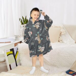 Cute Koala Wearable Blanket Hoodie Cute Koala Hooded Blanket Sweatshirt Comfy Blanket Gifts for Kids Girls,L