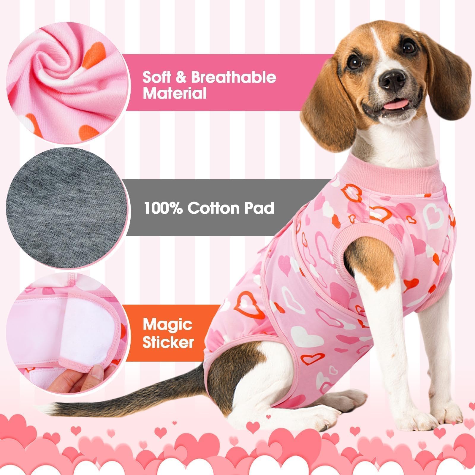 Kuoser Dog Surgery Recovery Suit, Valentine's Day Dog Surgical Recovery Suit for Female Male Dogs, Dog Onesies for Small Dogs, Pet Surgical Suit for Spay Neuter Dog Cone Alternative