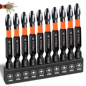 10-pack phillips bits #2 impact magnetic 2 phillips bits- ph2 bits premium s2 alloy steel phillips head drill bits- phillips screwdriver bits (2-inch long phillips bit set) 1/4 hex shank screw bits