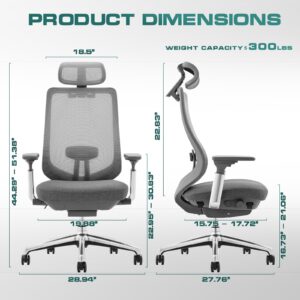 Ergonomic Mesh Office Chair, High Back Computer Executive Desk Chair with Adjustable Headrest and 4D Arms, Slide Seat, Tilt Lock-Dark Grey