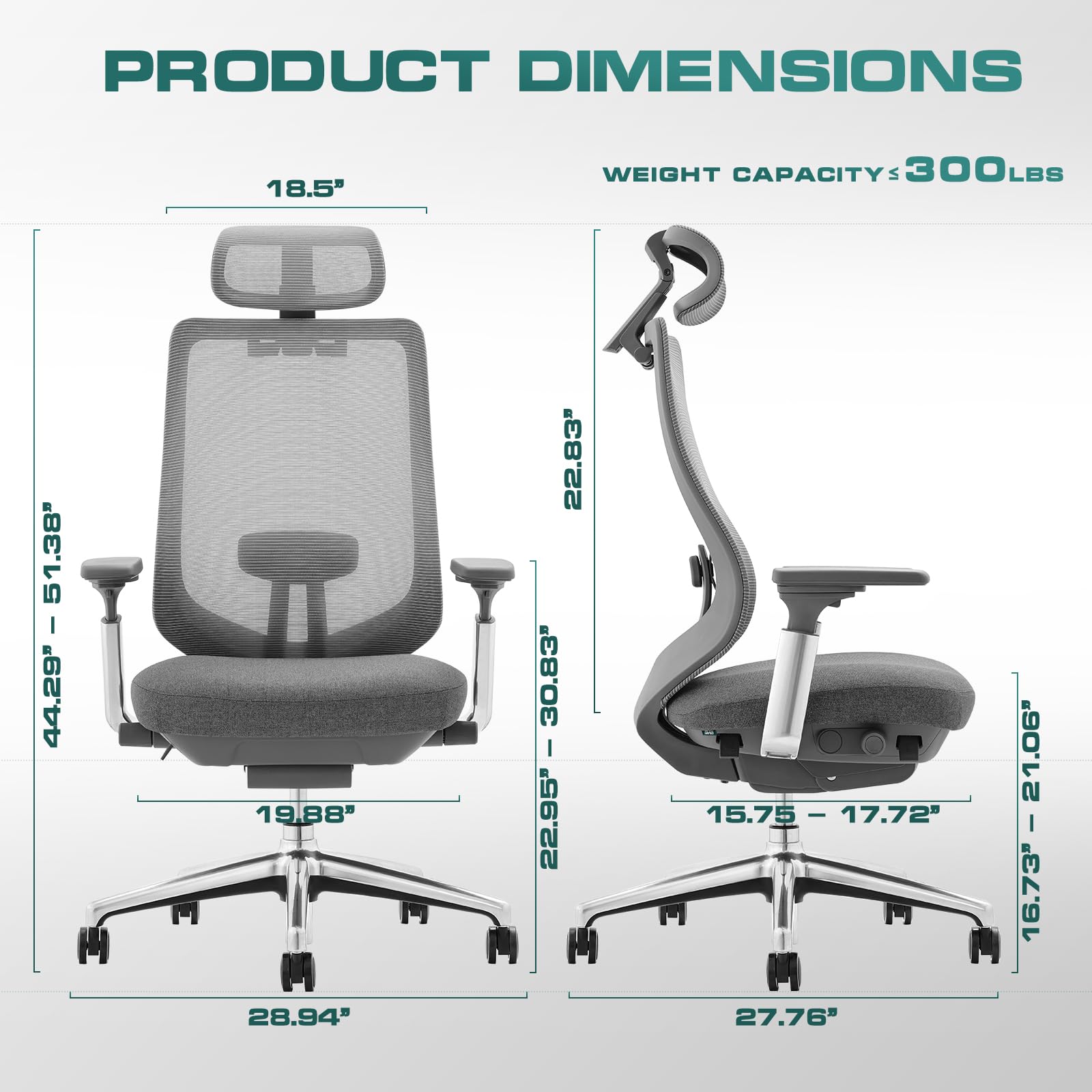 Ergonomic Mesh Office Chair, High Back Computer Executive Desk Chair with Adjustable Headrest and 4D Arms, Slide Seat, Tilt Lock-Dark Grey