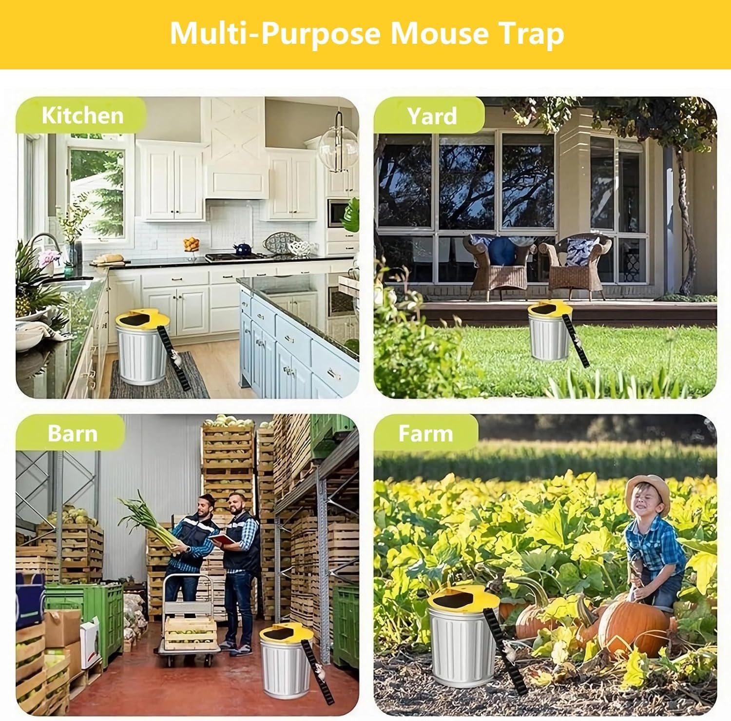 3 Sets Mouse Trap Bucket - Multi-Catch, Auto-Reset, Humane or Lethal Rat Trap - Mouse Traps Indoor for Home, Farm, Warehouse, Garage, Great Rat Traps, 5 Gallon Bucket Compatible(Yellow)