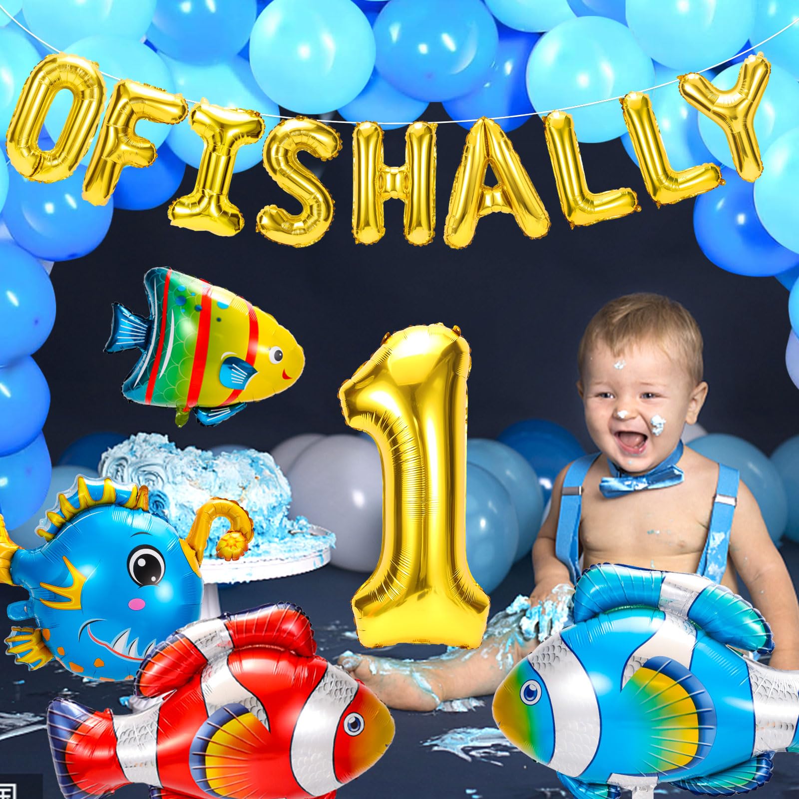 PHOGARY Fish Balloons for Ofishally One Birthday Decorations, O Fishally 1st Birthday Balloons, Mylar Gone Fishing Balloon Sea Animal Party Balloon Clownfish Foil Balloons, Fishing Baby Shower Decor