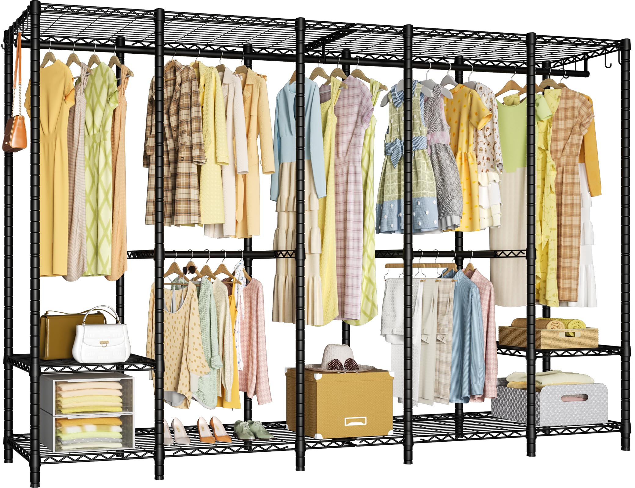 Ulif H50 Garment Rack Heavy Duty Clothes Rack, Freestanding Extra Large Portable Closet Wardrobe Rack, Clothing Racks for Hanging Clothes 89.8''W x 15.8" D x 76.4" H, Max Load 1400 Lbs, Black