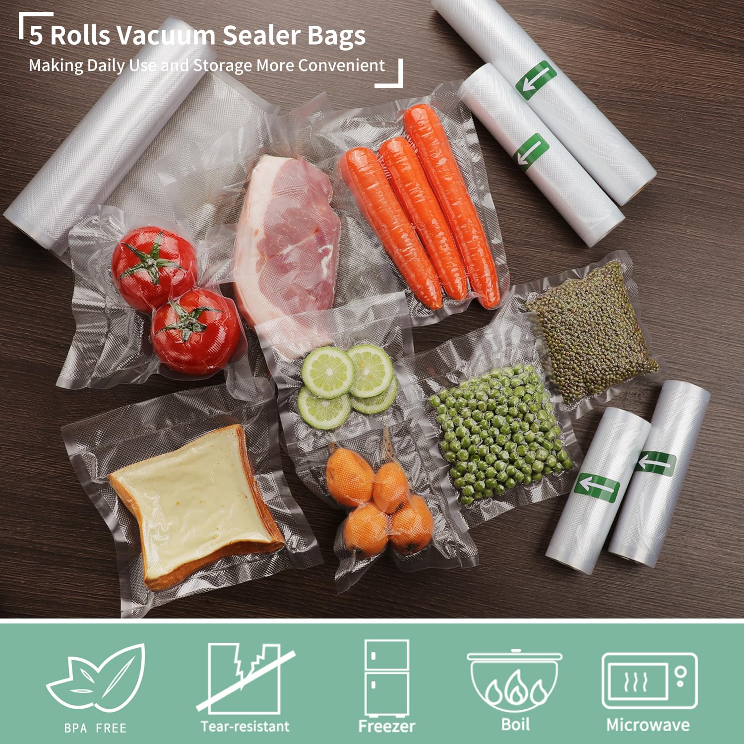 Mozing Vacuum Sealer Bags, Commercial Grade Food Seal Bag Rolls, Meal Saver Bags for Storage or Sous Vide