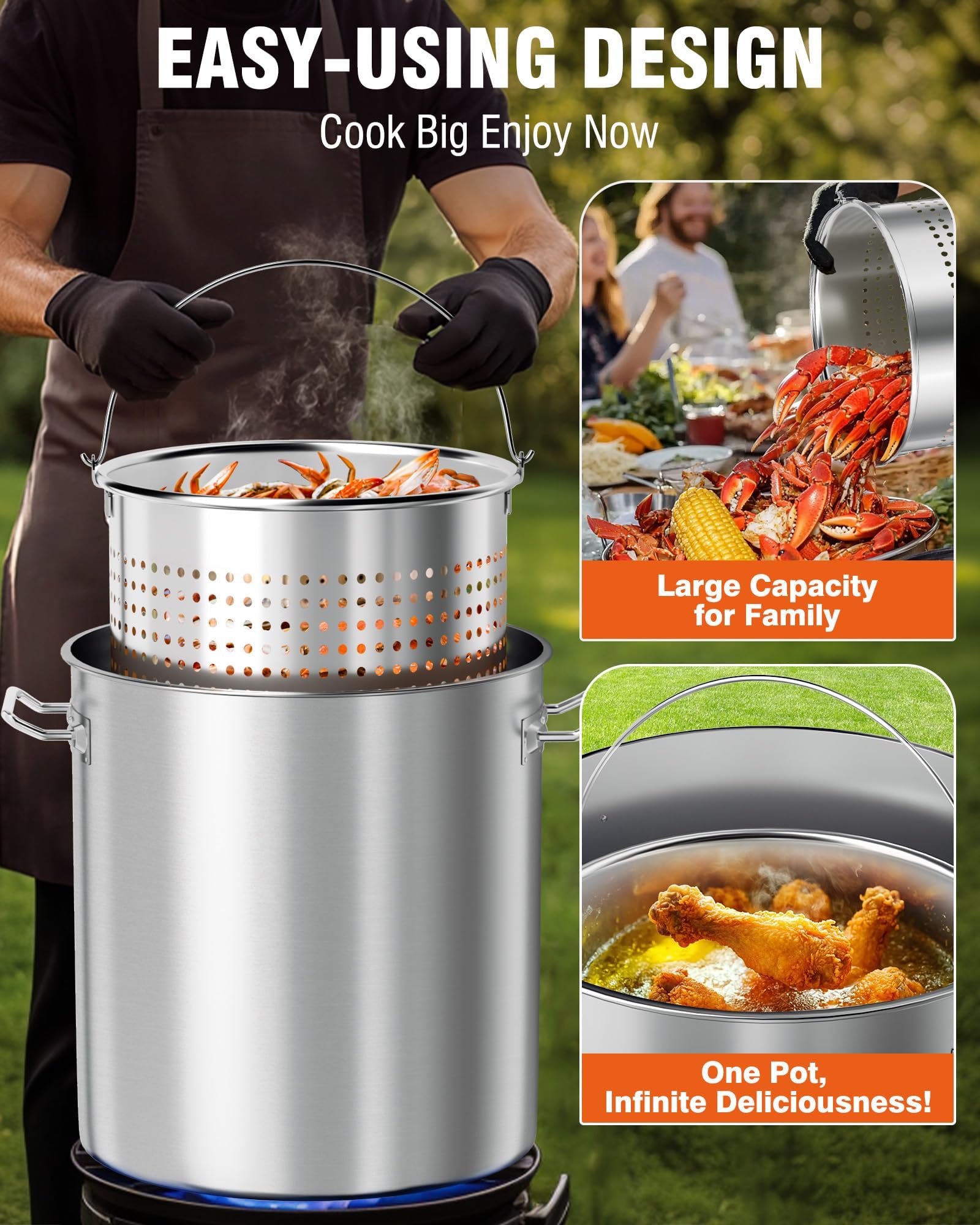 PYY Seafood Boil Pot - 60qt Turkey Fryer with Basket & Lid, Stainless Steel Crab Lobster Crayfish Shrimp Stock Pot Boiler Deep, Fried Cooker for Commercial Outdoors or Gatherings, 21.7 * 17.3"