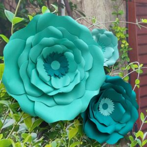 Mybbshower Turquoise Teal Paper Flower with Gold Leaf for Wall Living Room Bed Room Wall Decoration Wedding Birthday Bridal Baby Shower Party Floral Decor Pack of 6