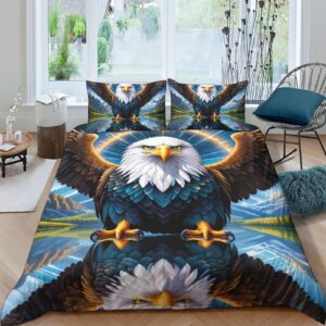 evmila eagle comforter covers quilt cover 3d print water reflection duvet cover for boys girls with pillow cases with zipper closure soft microfiber bedding set 3 pieces twin（173x218cm）