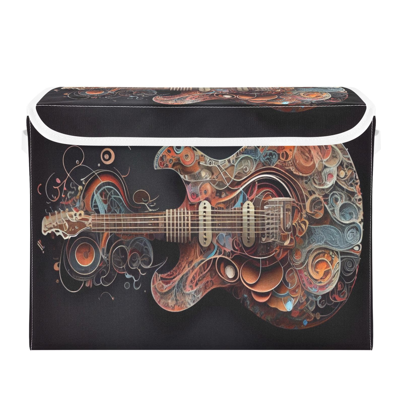 TecEr Guitar-musical Large Fabric Foldable Storage Bins with Lids and Handle, Decorative Storage Box Cube for Shelves Closet Home Bedroom Office