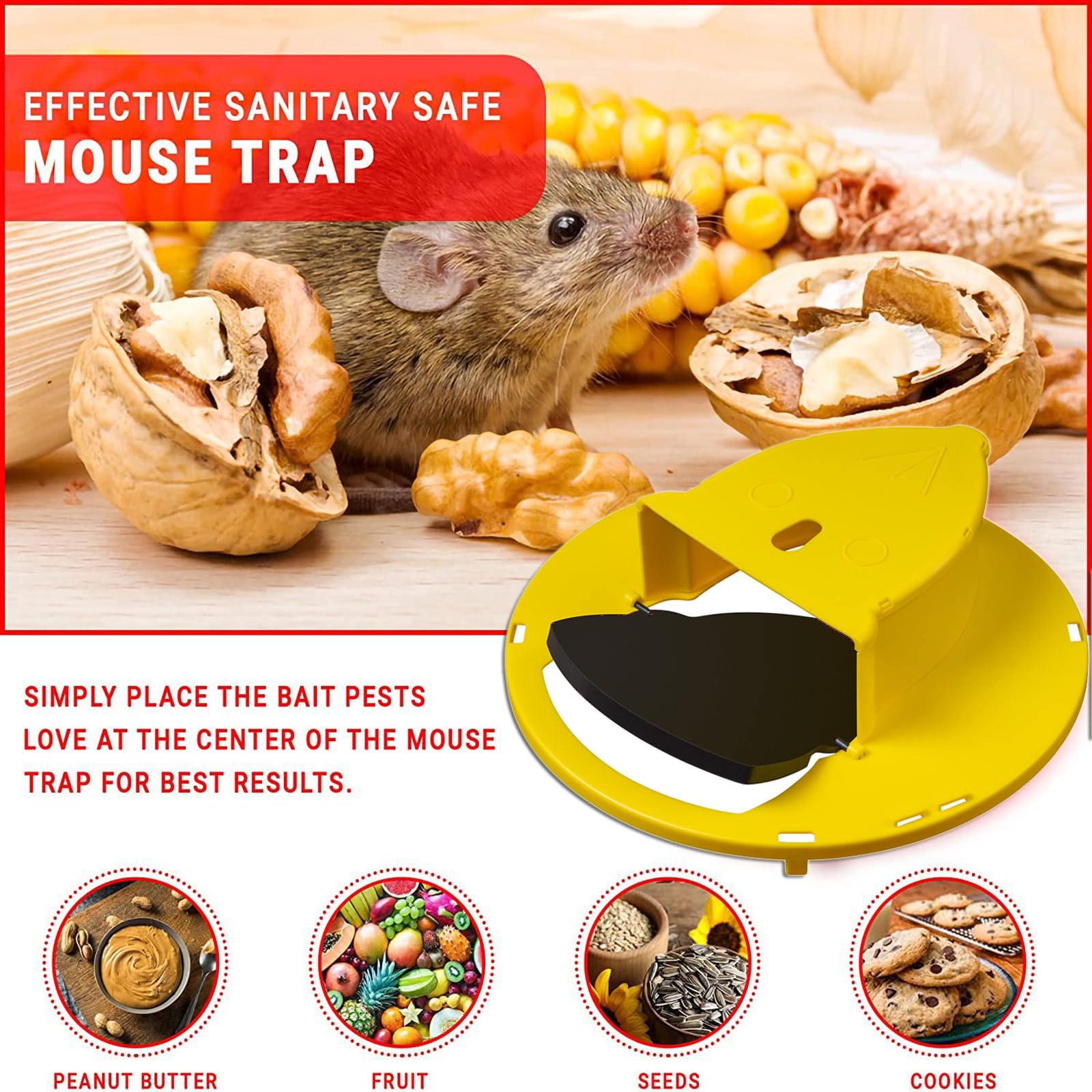 3 Sets Mouse Trap Bucket - Multi-Catch, Auto-Reset, Humane or Lethal Rat Trap - Mouse Traps Indoor for Home, Farm, Warehouse, Garage, Great Rat Traps, 5 Gallon Bucket Compatible(Yellow)