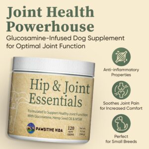 Pawsitive Vida Dog Joint Supplement - Hip and Joint Relief for Dogs - Glucosamine, Hemp Seed Oil, Chondroitin, & MSM + Vitamins – 120 Chews