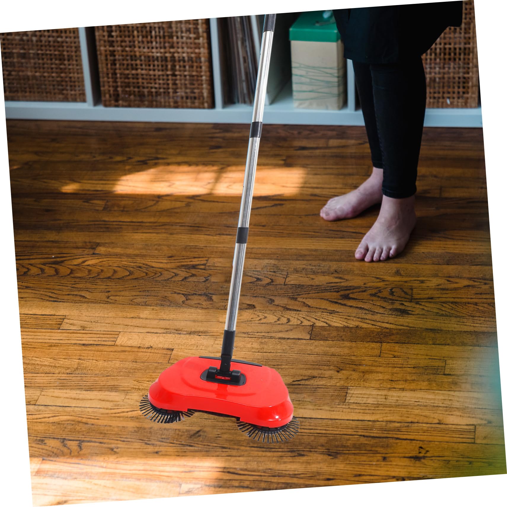 GRIRIW 3 1 Hand Push Sweeper for Home Cleaning (red) Floor