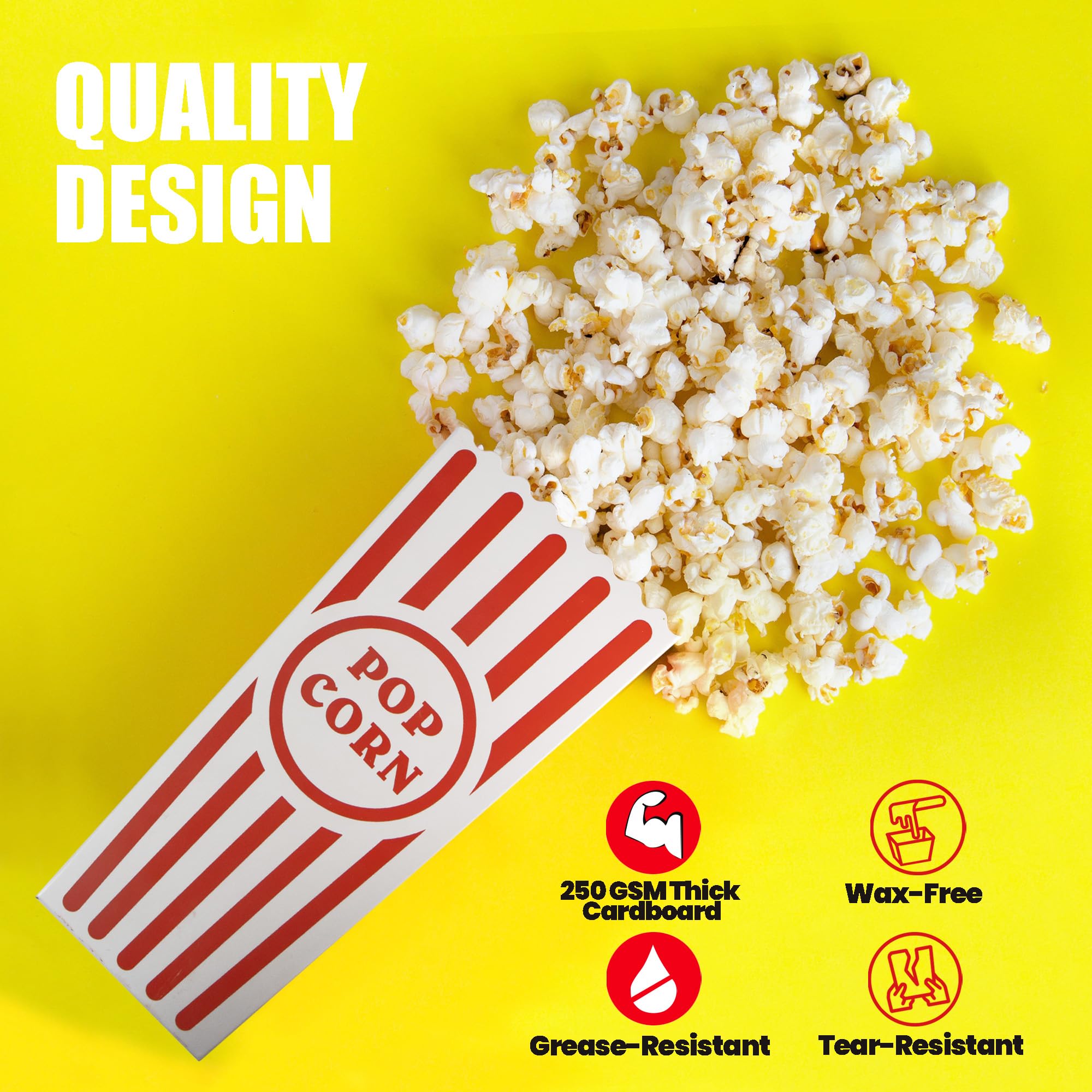 Novelty Place 12 Pcs Classic Popcorn Boxes, 46 oz Red & White Striped Cardboard Paper Popcorn Container for Family Movie Night Party - 7.8" Tall x 3.9" Square