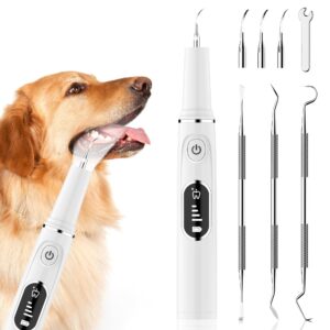 aau dog plaque/tartar remover for teeth - rechargeable safe pets ultrasonic oled screen tooth brushing kit for canine/cat/dog teeth cleaning, with canident dog tartar remover, 3 replacement heads